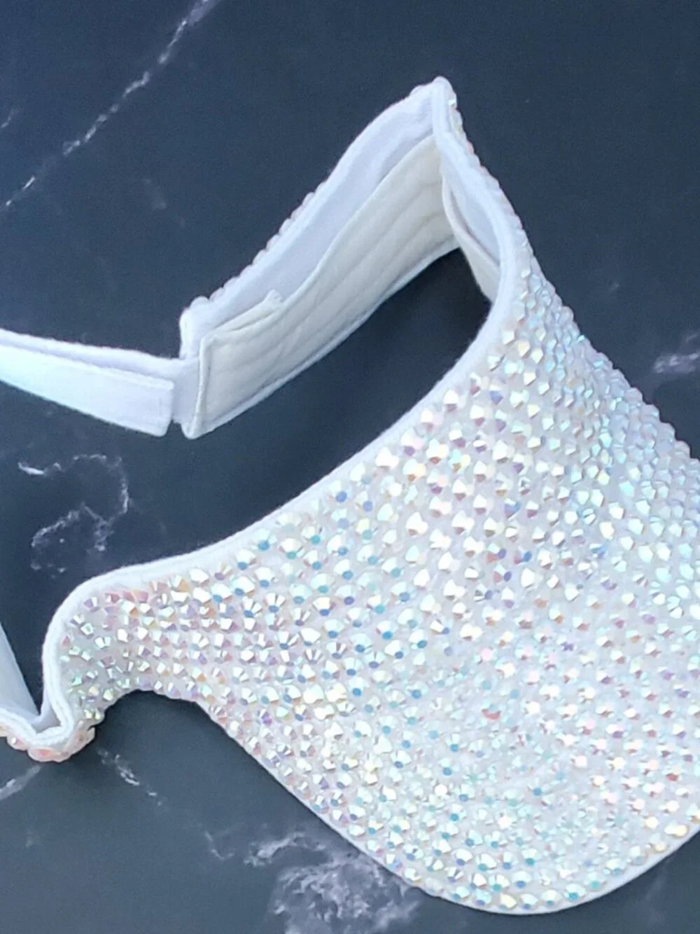 Sparkling Bedazzled Covered Sun Visor, Adjustable, Breathable Sun Cap White - Picture 2 of 10